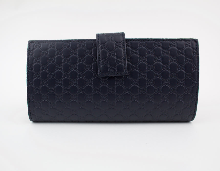GUCCI NAVY BLUE GG LEATHER CONTINENTAL FLAP WALLET