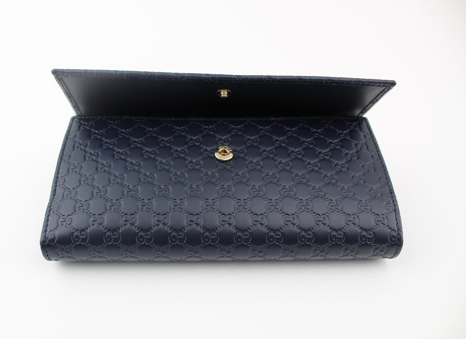 GUCCI NAVY BLUE GG LEATHER CONTINENTAL FLAP WALLET