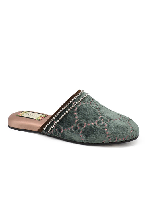 Gucci Velvet Fur Princetown Slippers in Green | Lyst