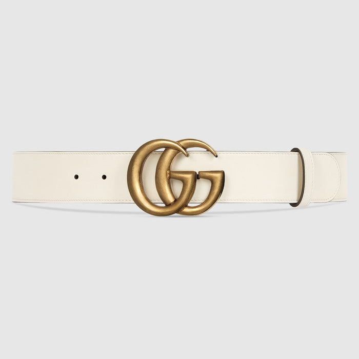 Gucci Leather Belt with Double G Buckle in White