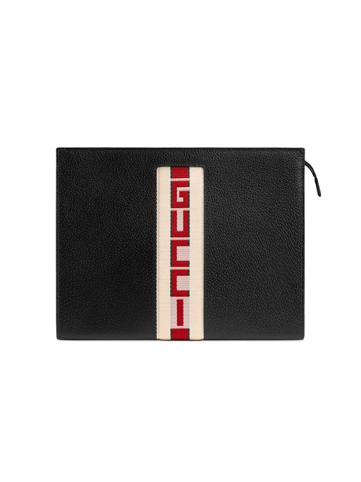 Gucci Logo Stripe Leather Pouch