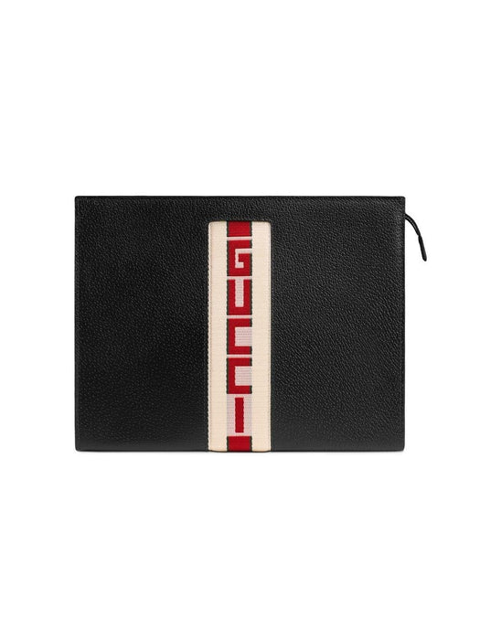 Gucci Logo Stripe Leather Pouch