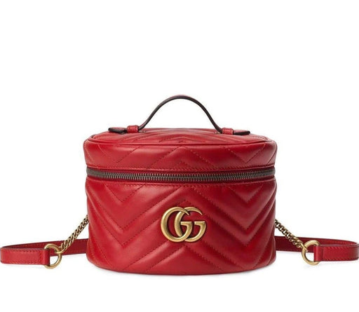 Gucci Matelasse Mini GG Marmont Round Backpack in Red