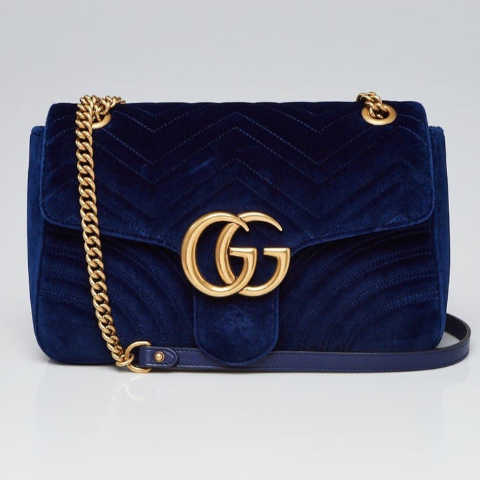 Gucci Medium GG Marmont Velvet Shoulder Bag in Blue