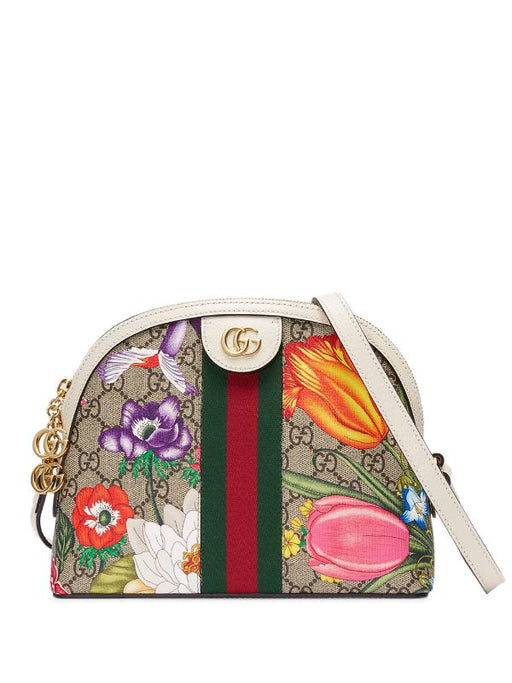 Gucci Ophidia Small Flora Dome Shoulder Bag in White