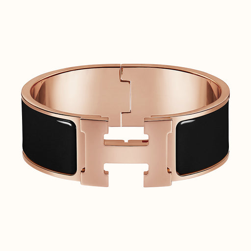 Hermes Black and Rose Gold Clic Clac H Bracelet