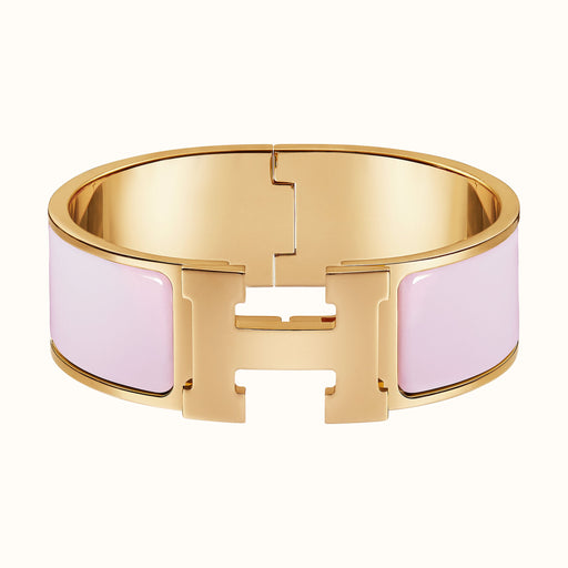 Hermes Clic Clac Bracelet in Rose Dragée with Gold Metal