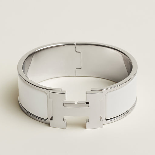 Hermes Clic Clac H Bracelet in White with Silver Hardware