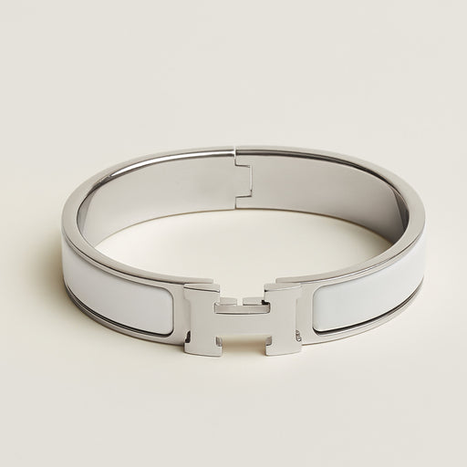 Hermes Clic H Bracelet in White with Silver Hardware