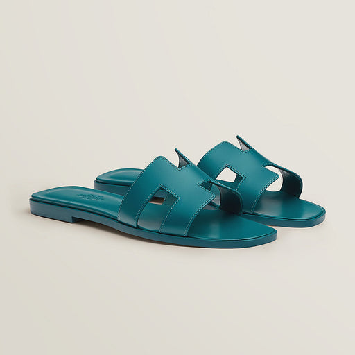 Hermes Oran Sandals in Blue Emeraude