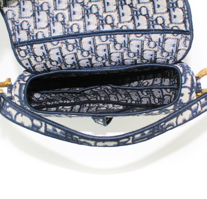 Dior Blue Oblique Embroidery Saddle Bag