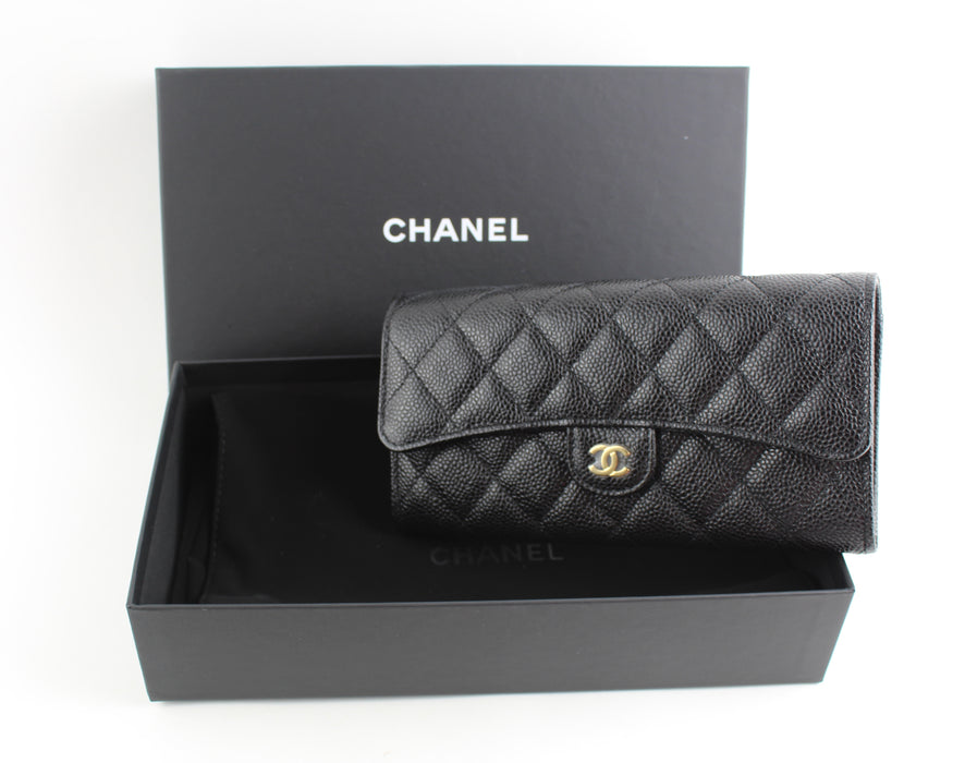 CHANEL CLASSIC CAVIAR FLAP WALLET - LuxurySnob