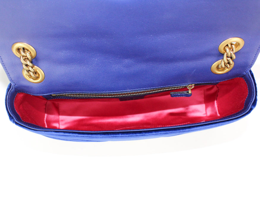 Gucci Medium GG Marmont Velvet Shoulder Bag in Blue