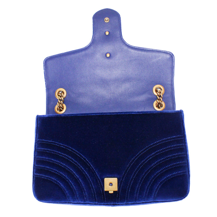 Gucci Medium GG Marmont Velvet Shoulder Bag in Blue