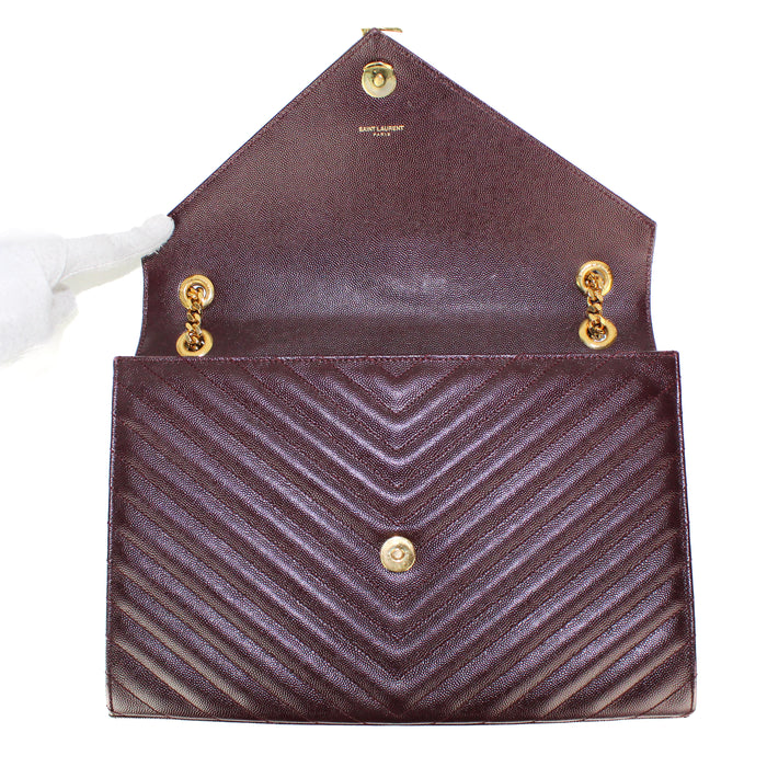 Saint Laurent Leather Envelope Bag in Burgundy