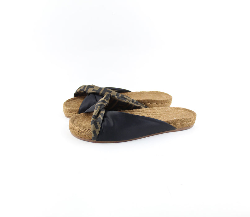 FENDI TWISTED SATIN ESPADRILLE SLIDE SANDALS - LuxurySnob