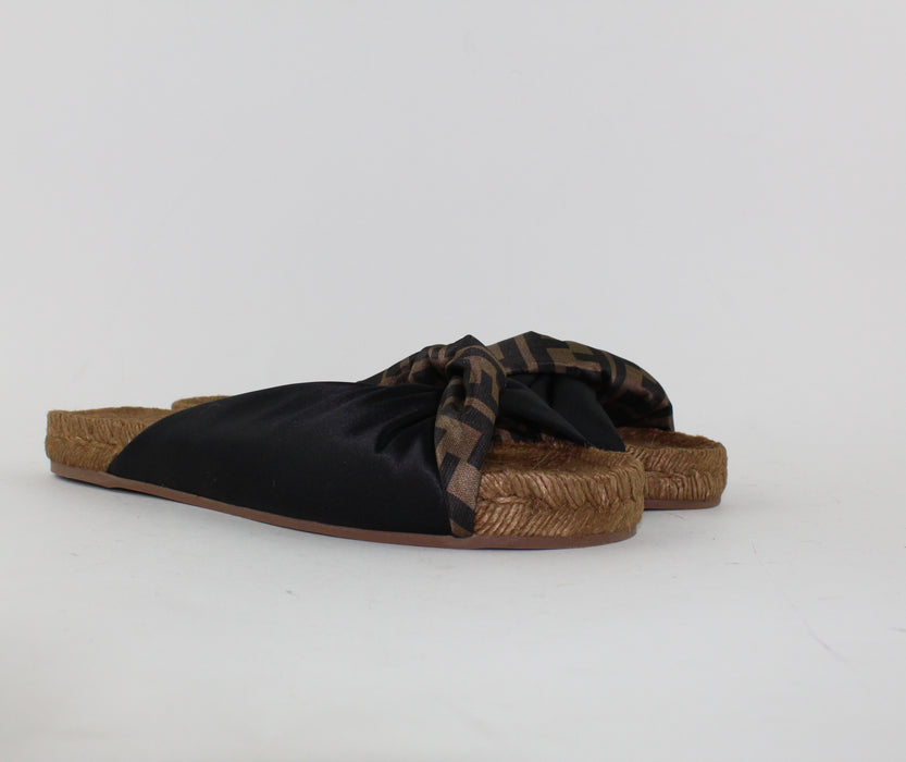 FENDI TWISTED SATIN ESPADRILLE SLIDE SANDALS LuxurySnob Genuine Pre Owned Designer Goods LSC INC
