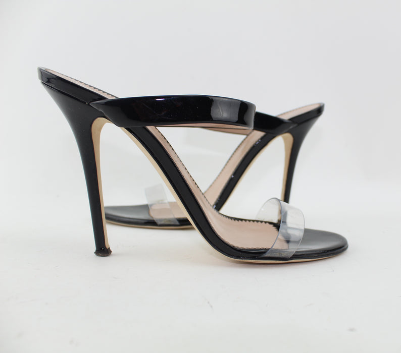 GIUSEPPE ZANOTTI ALI PATENT-LEATHER AND PERSPEX SANDALS SIZE 38.5 - LuxurySnob