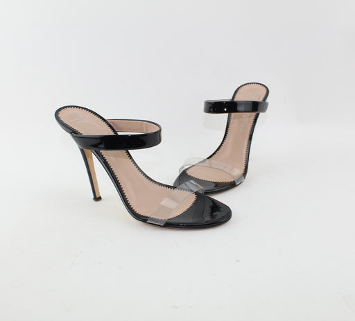 GIUSEPPE ZANOTTI ALI PATENT-LEATHER AND PERSPEX SANDALS SIZE 38.5 - LuxurySnob