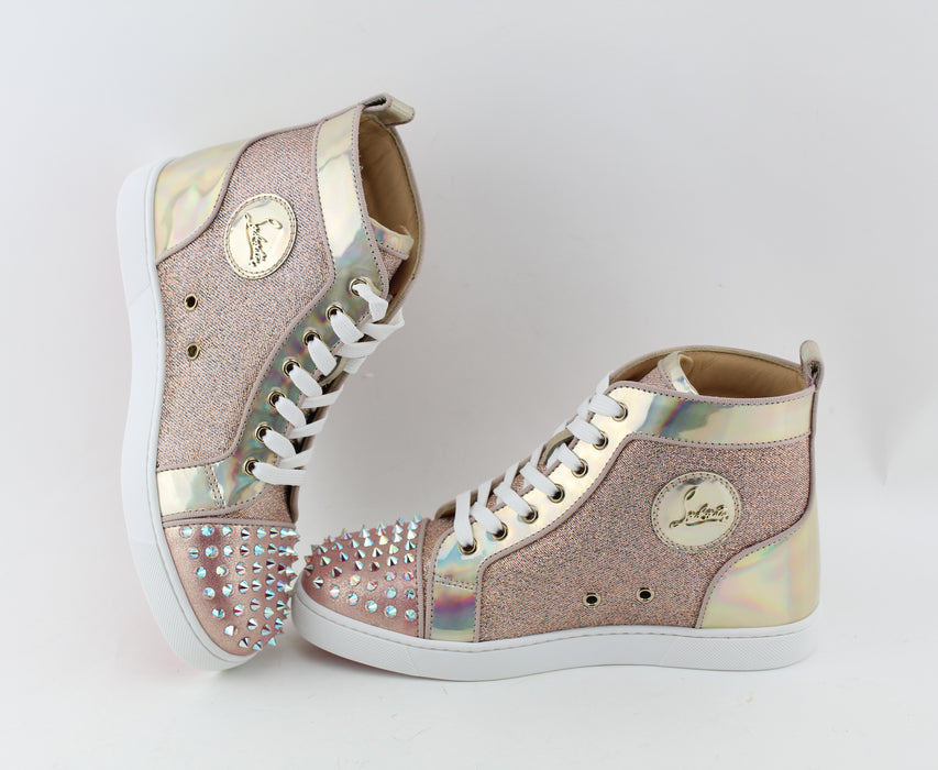 CHRISTIAN LOUBOUTIN LOU SPIKES KRYSTAL DONNA FLAT WOMEN VERSION NUDE SIZE 39 - LuxurySnob