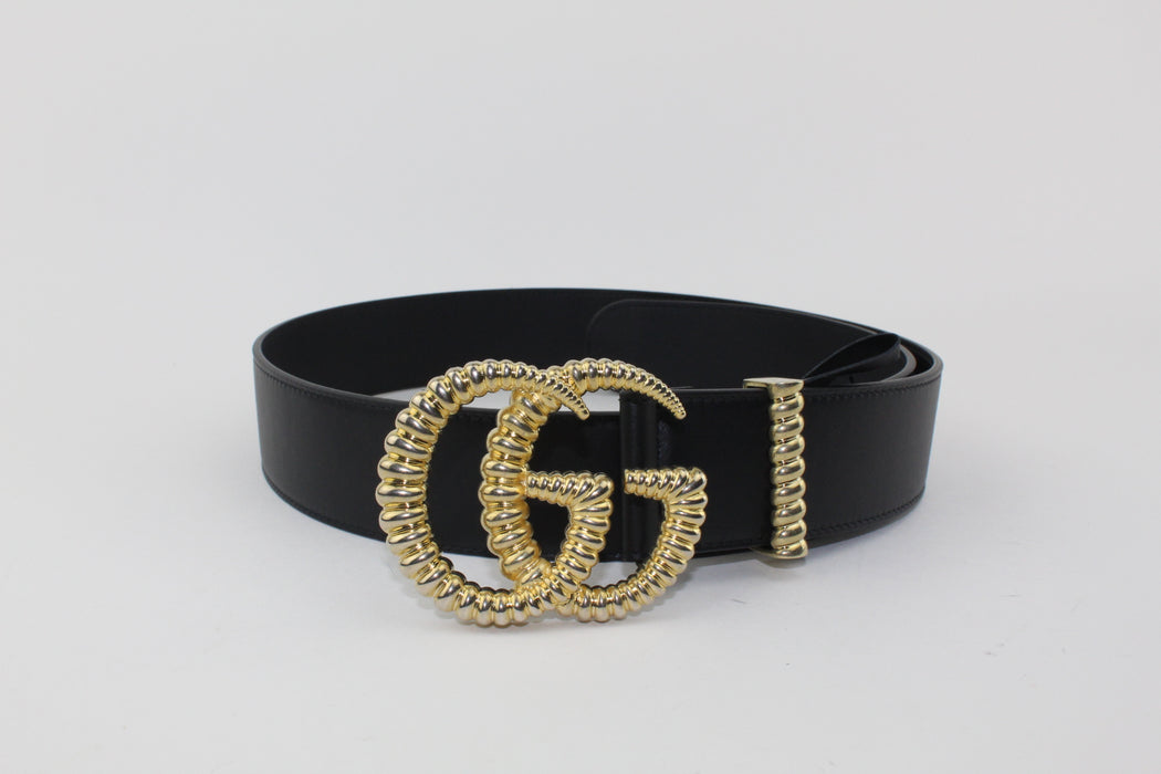 GUCCI LEATHER BELT WITH TORCHON DOUBLE G BUCKLE