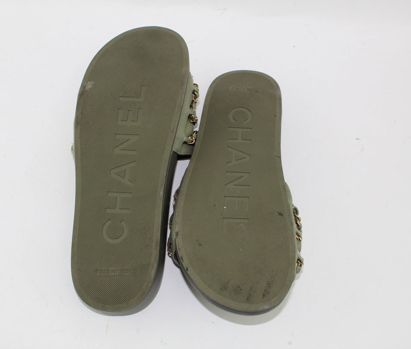 CHANEL CANVAS CHAIN SLIDES SIZE 41 - LuxurySnob