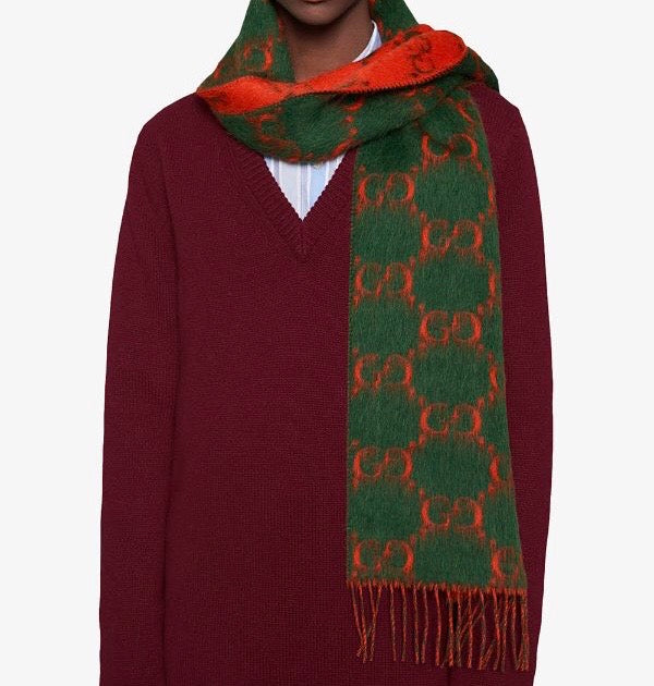 GUCCI RED AND GREEN WOOL SCARF