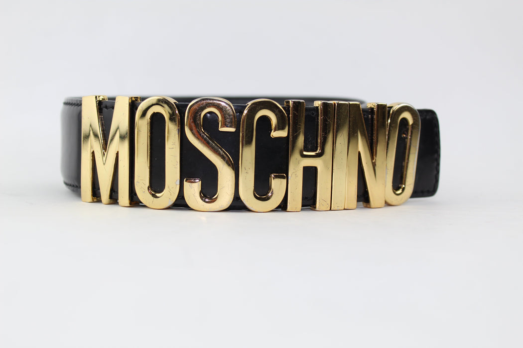 MOSCHINO BELT IN LEATHER WITH LOGO SIZE 38 - LuxurySnob
