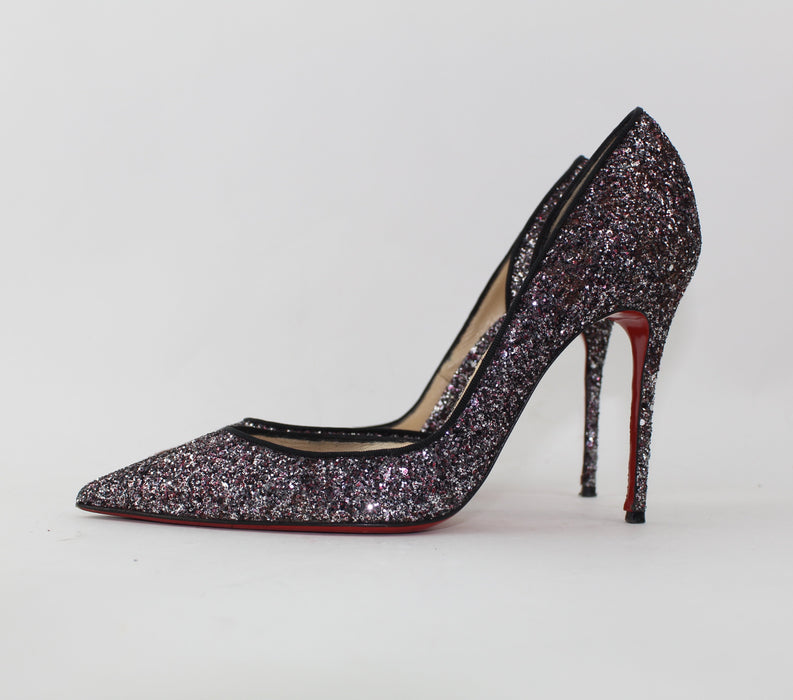 CHRISTIAN LOUBOUTIN IRIZA HALF D'ORSAY GLITTER PUMP SIZE 38.5 - LuxurySnob
