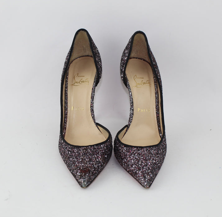 CHRISTIAN LOUBOUTIN IRIZA HALF D'ORSAY GLITTER PUMP SIZE 38.5 - LuxurySnob