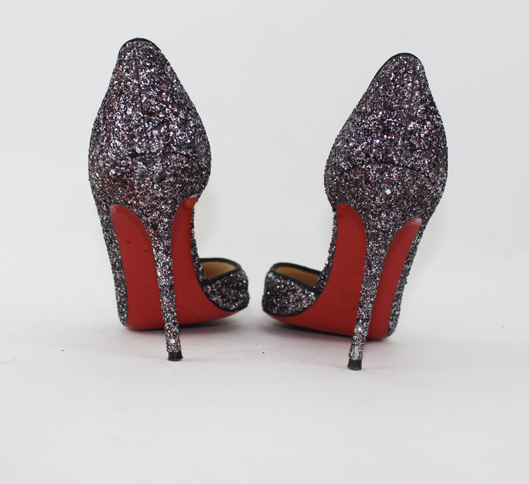 CHRISTIAN LOUBOUTIN IRIZA HALF D'ORSAY GLITTER PUMP SIZE 38.5 - LuxurySnob