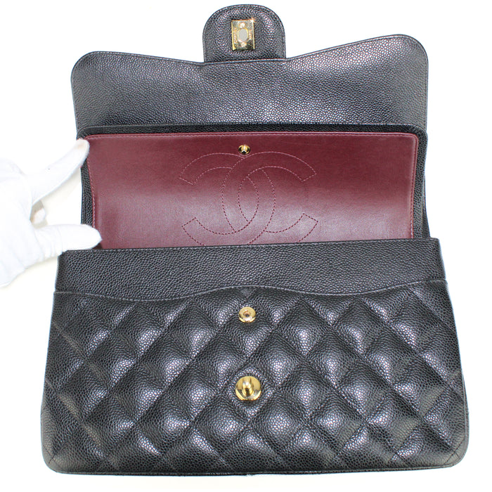 Chanel Large Classic Handbag in Black Grained Calfskin and Gold-Tone Metal