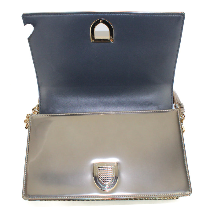 Dior Metallic Patent Micro-Cannage Medium Diorama Flap Bag Gold