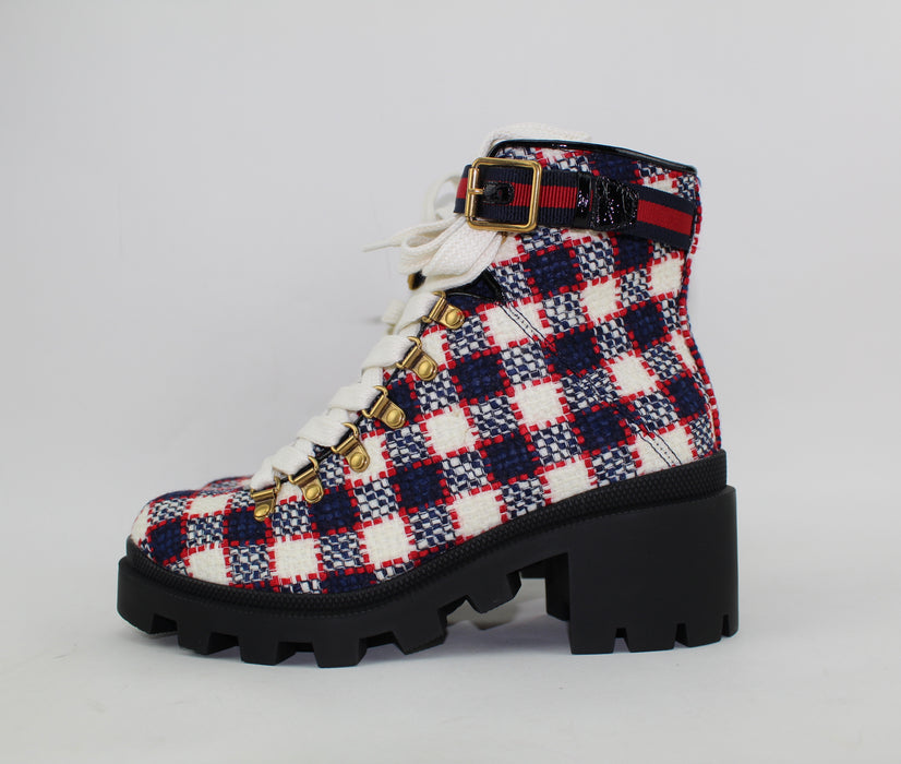 GUCCI CHECK TWEED ANKLE BOOT SIZE 38 - LuxurySnob