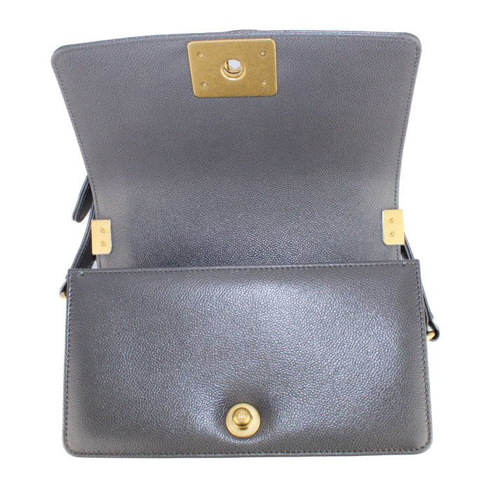 Chanel Grained Calfskin Small Boy bag in grey