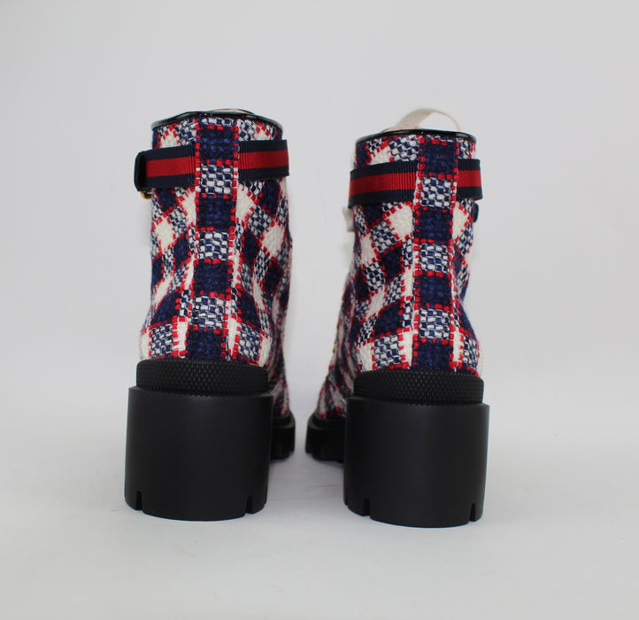 GUCCI CHECK TWEED ANKLE BOOT SIZE 38 - LuxurySnob