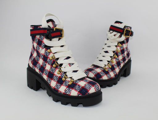 GUCCI CHECK TWEED ANKLE BOOT SIZE 38 - LuxurySnob