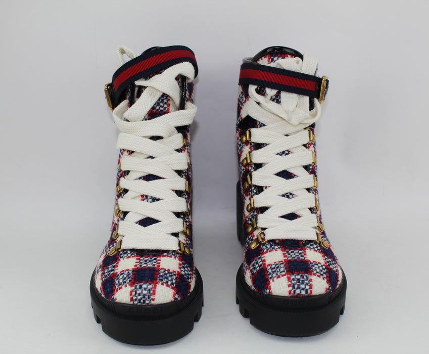 GUCCI CHECK TWEED ANKLE BOOT SIZE 38 - LuxurySnob