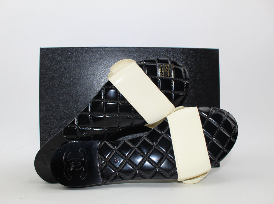 CHANEL PVC SLIDES CAMELLIA FLOWERS - LuxurySnob