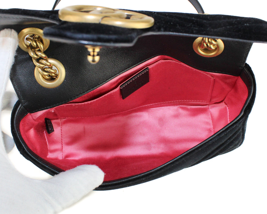 Gucci Velvet Matelasse Mini GG Marmont Shoulder Bag in black