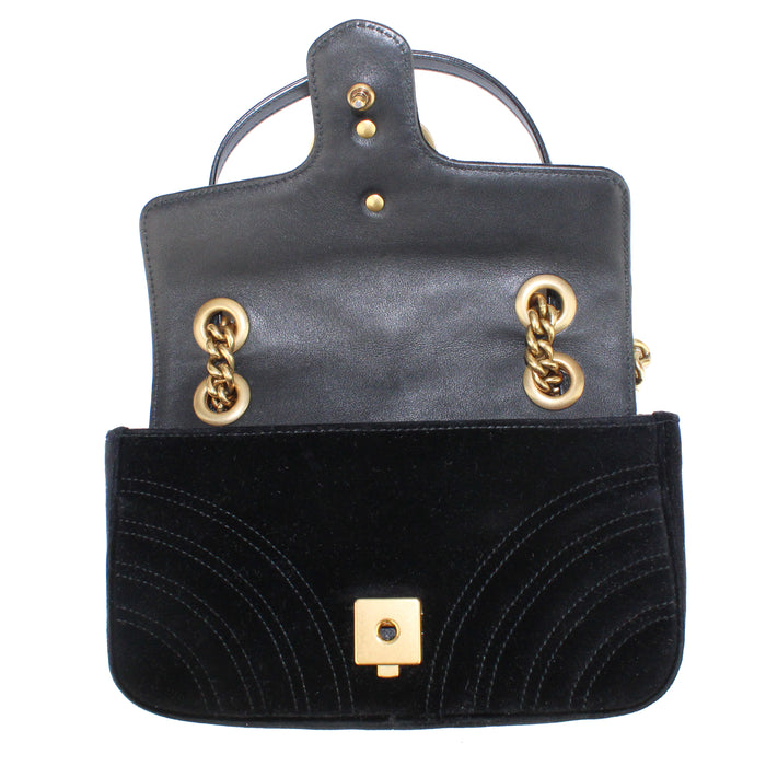Gucci Velvet Matelasse Mini GG Marmont Shoulder Bag in black