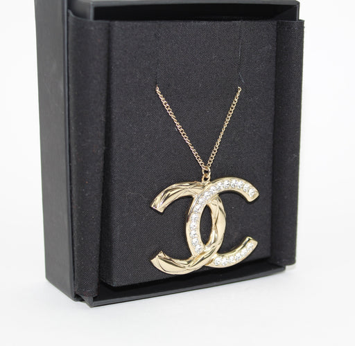 CHANEL CC GOLDEN/CRYSTAL PENDANT NECKLACE - LuxurySnob