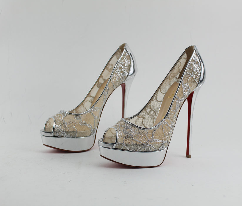 CHRISTIAN LOUBOUTIN FETISH PEEP LACE 150mm SIZE 39 - LuxurySnob