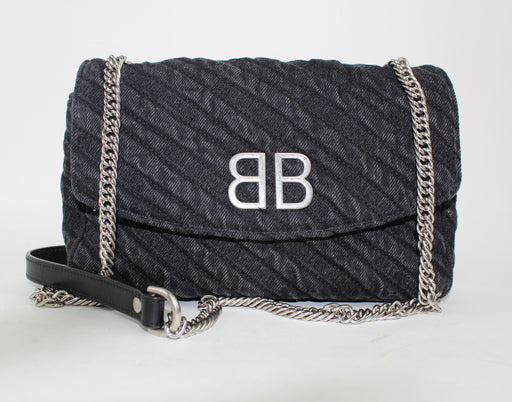 BALENCIAGA BB CHAIN DESTROYED DENIM CROSSBODY BAG - LuxurySnob