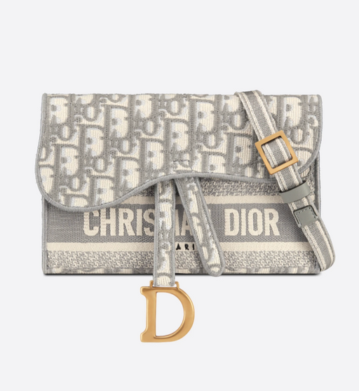 Dior Saddle Slim Pouch in Gray Dior Oblique Embroidery