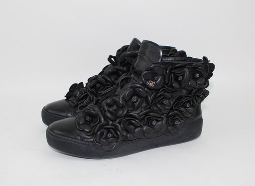 CHANEL CALFSKIN CAMELLIA HIGH TOP SNEAKERS - LuxurySnob