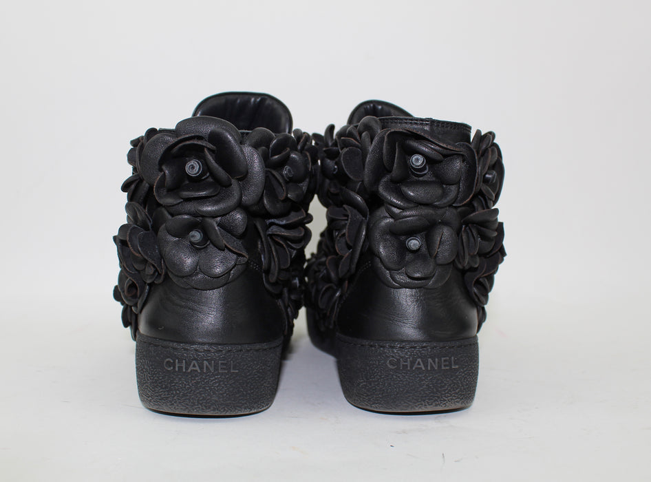 CHANEL CALFSKIN CAMELLIA HIGH TOP SNEAKERS - LuxurySnob