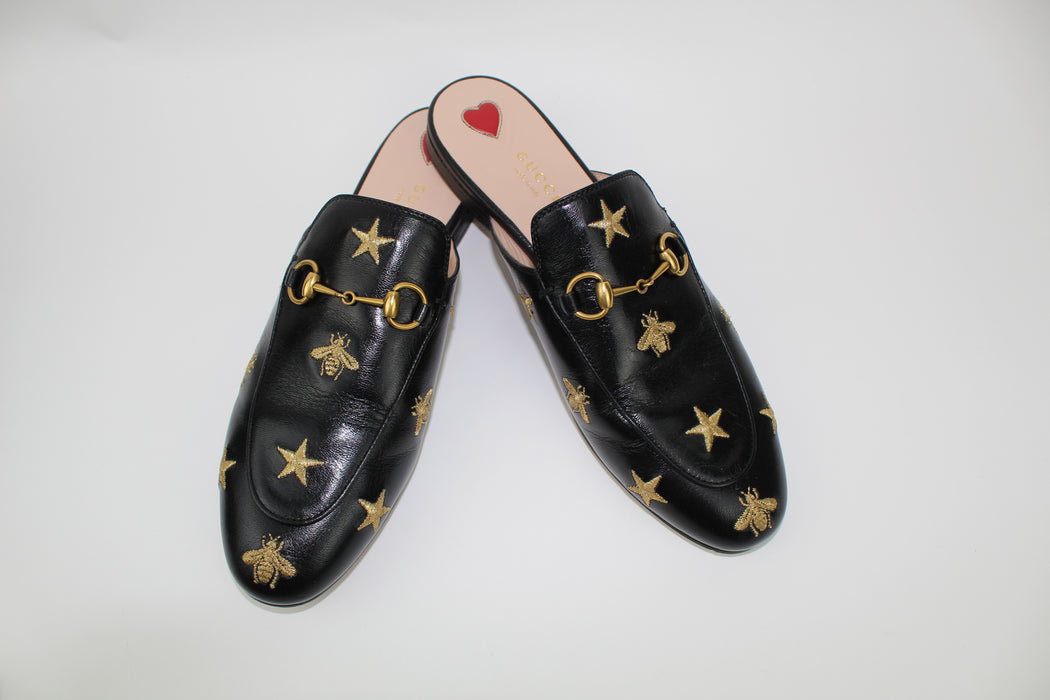 GUCCI PRINCETOWN EMBROIDERED LEATHER SLIPPER - LuxurySnob