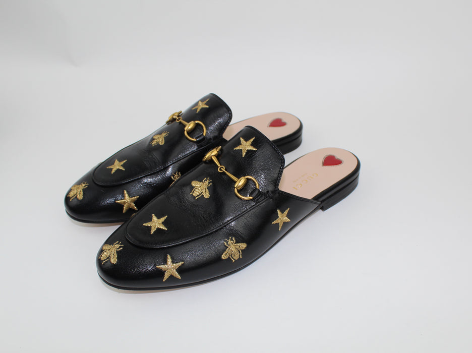 GUCCI PRINCETOWN EMBROIDERED LEATHER SLIPPER - LuxurySnob