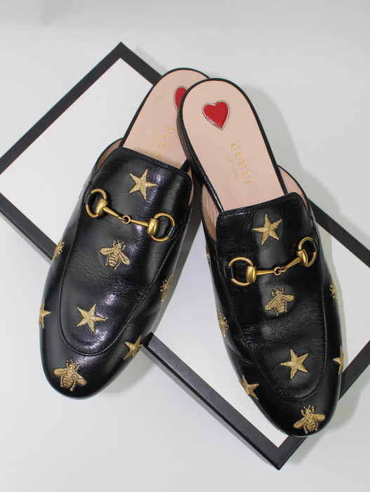 GUCCI PRINCETOWN EMBROIDERED LEATHER SLIPPER - LuxurySnob